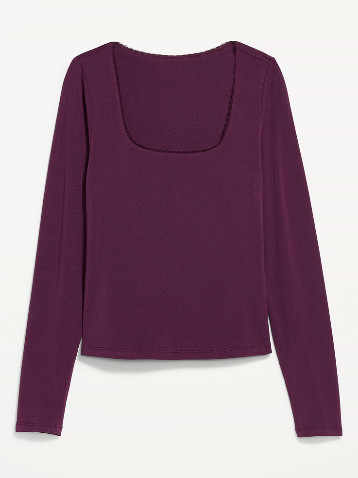 Image 9 of 9, Fitted Double-Layer Scoop-Neck Top
