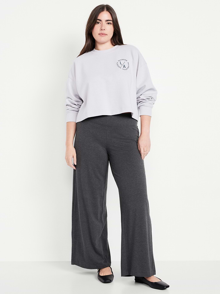 Image number 5 showing, Mid-Rise Jersey Super Wide-Leg Leggings
