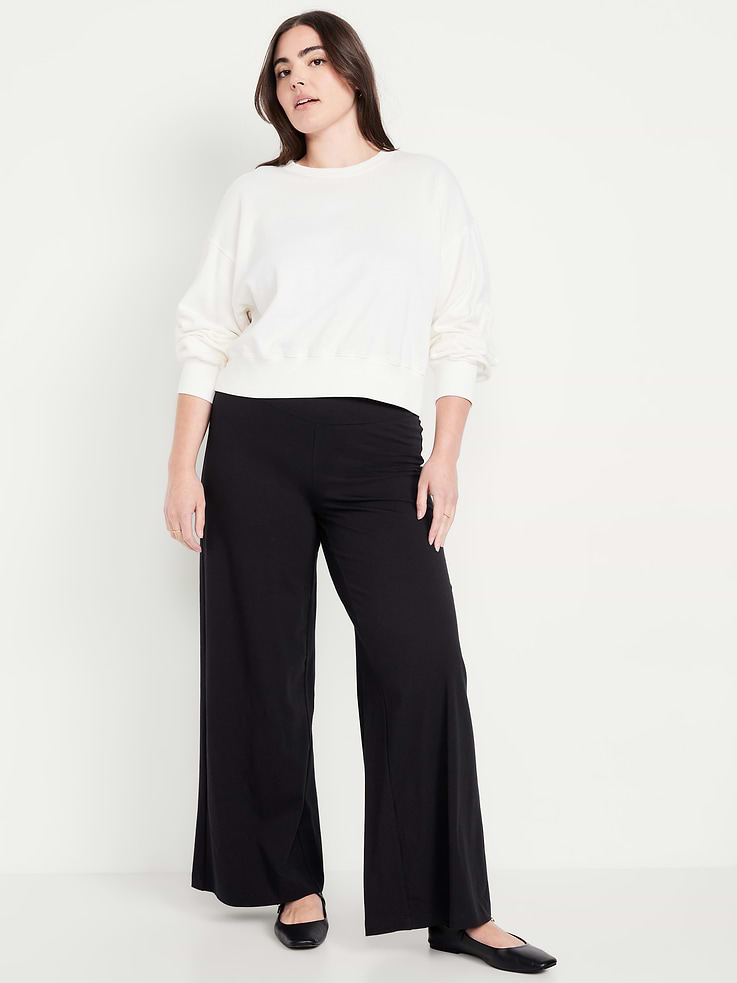 Image number 4 showing, Mid-Rise Jersey Super Wide-Leg Leggings