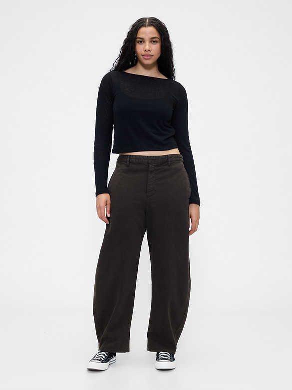 Mid Rise Twill Barrel Pants