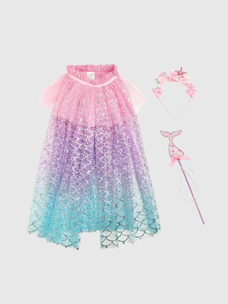 Image 1 of 4, Sweet Wink dress up kits include everything a little one needs for the ultimate dress up ensemble., It makes a great Halloween costume or the perfect holiday gift for any child who loves mermaids!, Capes are made with super soft tulle (that doesn’t scratch or itch!) and paired with a matching wand and hair accessory., Sweet Wink is a mother-daughter business - all items are designed in their New York showroom and every order is packed with love by their team of local employees and shipped from their hometown warehouse.