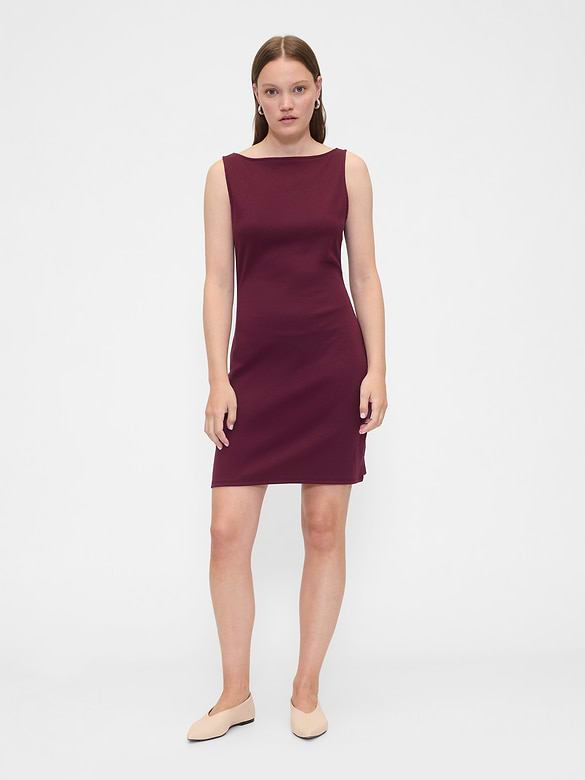 Modern Ribbed Boatneck Mini Dress