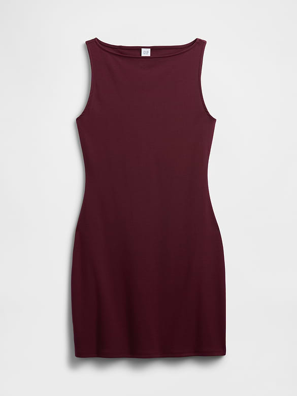 Modern Ribbed Boatneck Mini Dress