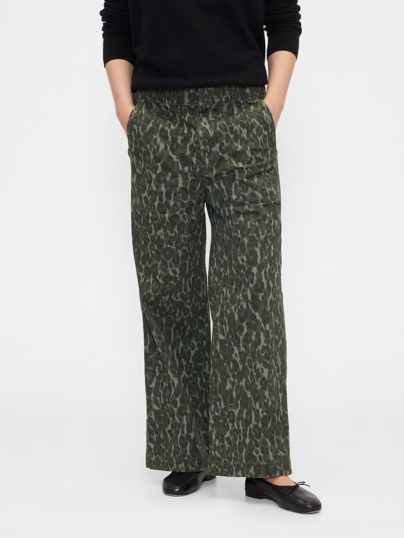 High Rise Print Easy Wide-Leg Khakis