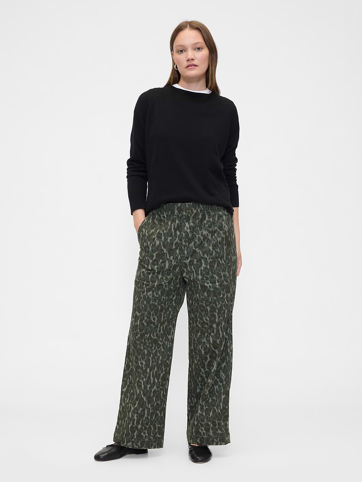 Image number 1 showing, High Rise Print Easy Wide-Leg Khakis