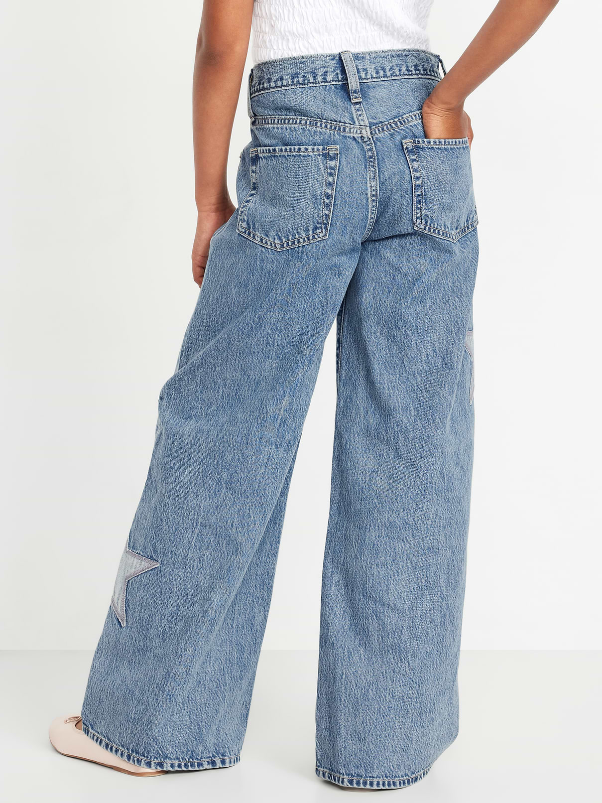 Image number 2 showing, Super Baggy Embroidered Crossover Wide-Leg Jeans for Girls