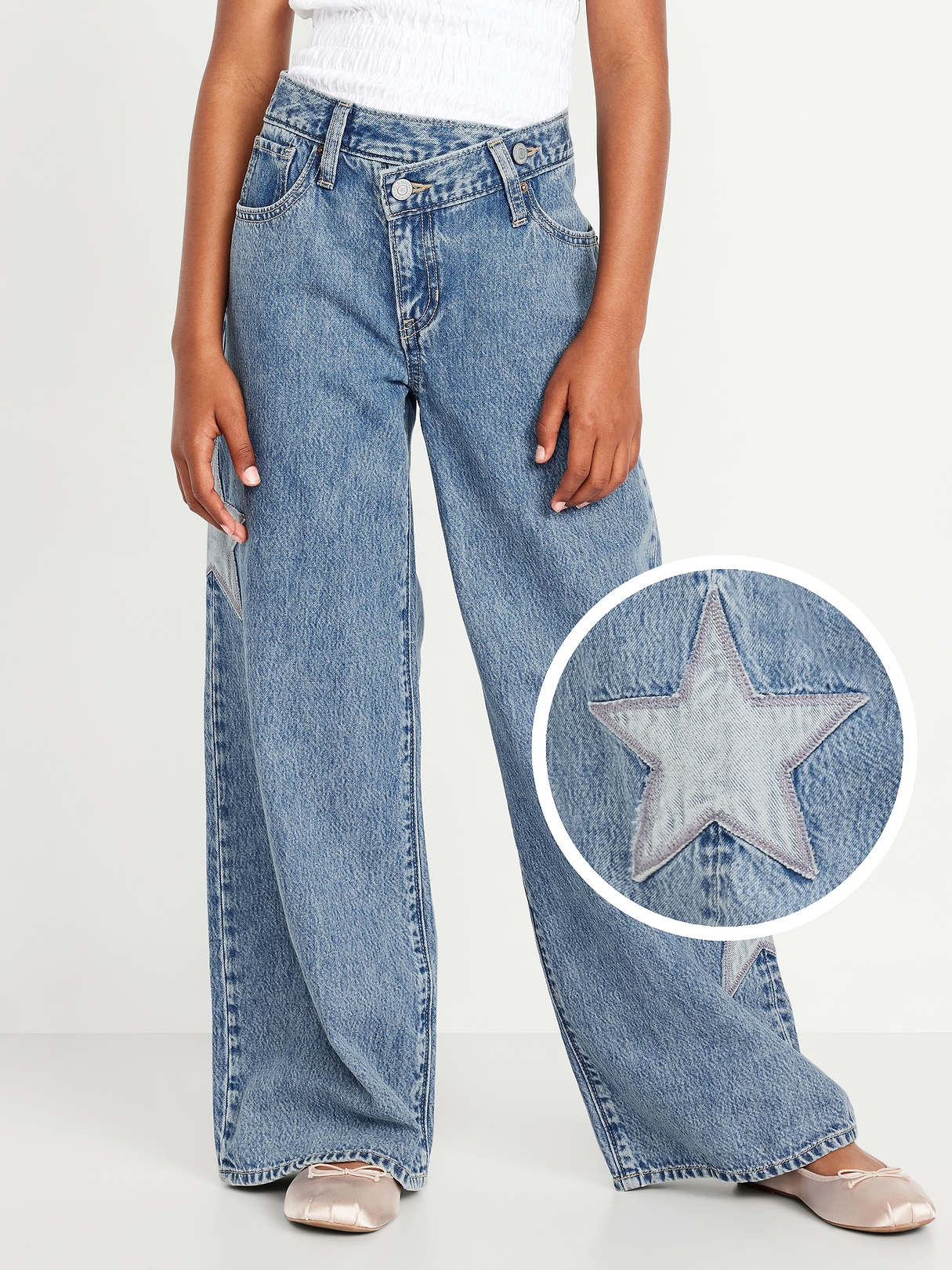 Super Baggy Embroidered Crossover Wide-Leg Jeans for Girls | Old Navy