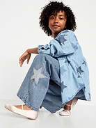 Image number 3 showing, Super Baggy Embroidered Crossover Wide-Leg Jeans for Girls
