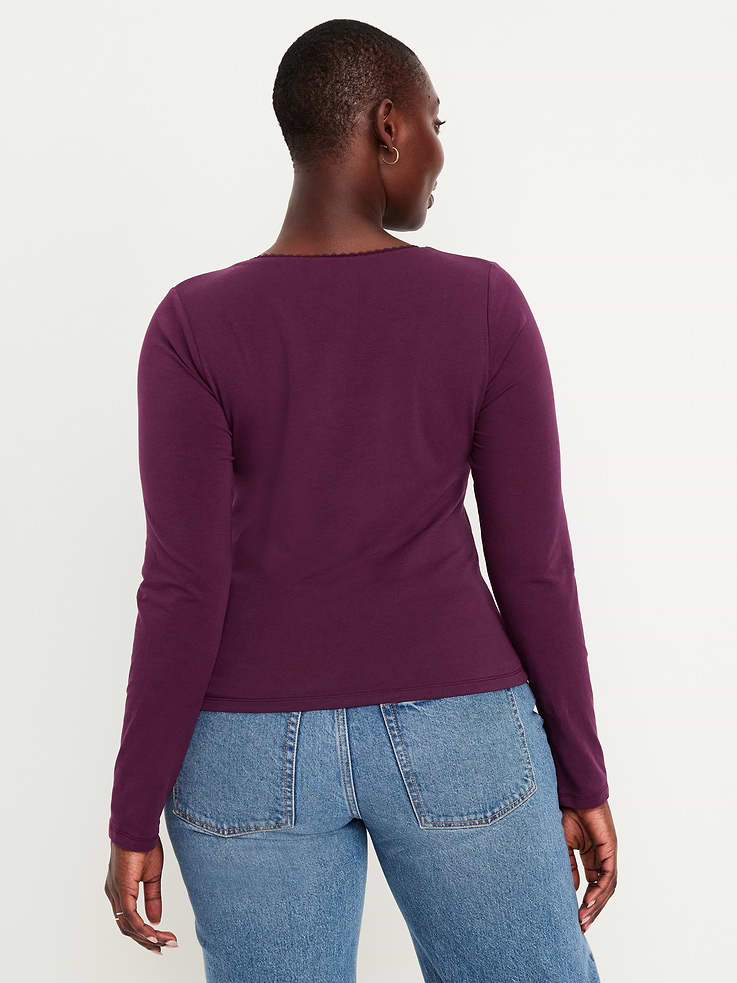 Image 6 of 9, Fitted Double-Layer Scoop-Neck Top