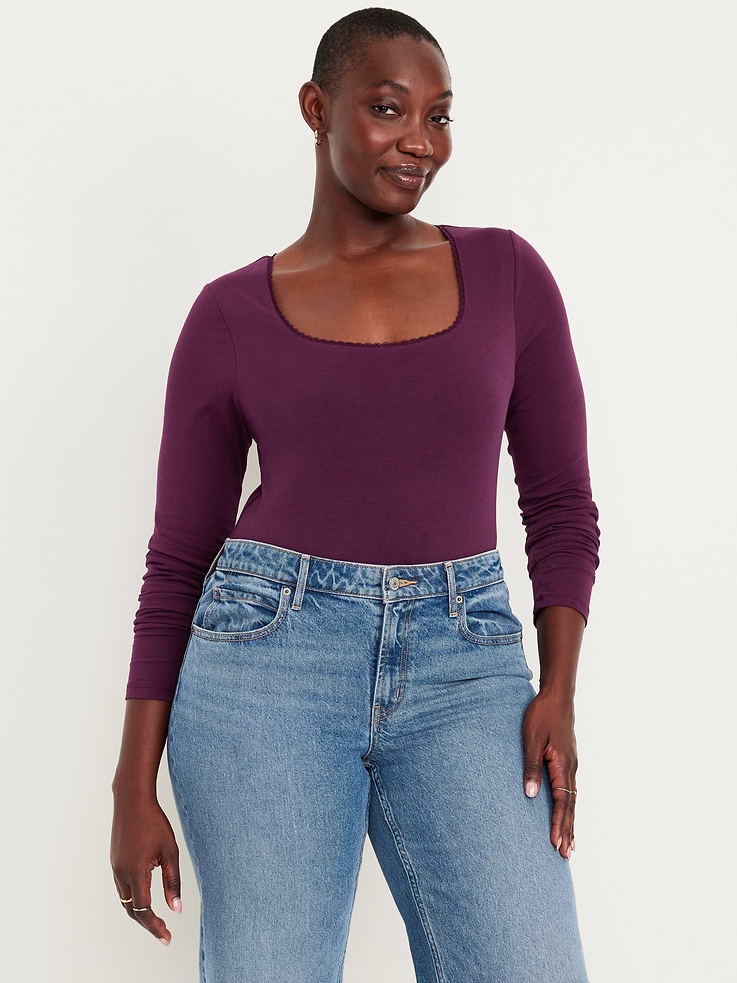 Image 5 of 9, Fitted Double-Layer Scoop-Neck Top