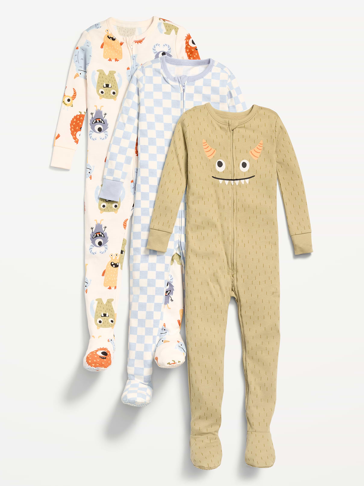Image number 1 showing, Snug-Fit 2-Way-Zip Pajama One-Piece 3-Pack for Toddler & Baby