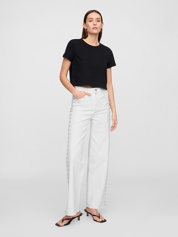 High Rise Studded Wide-Leg Jeans