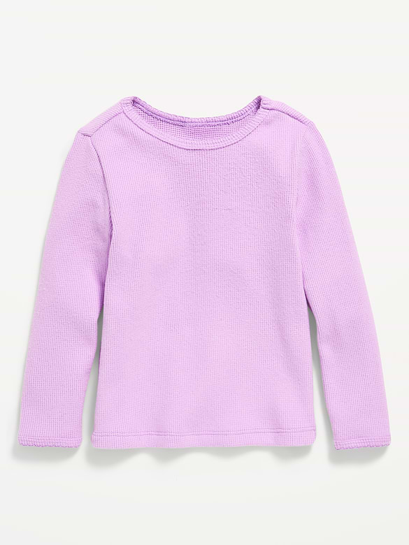 Cozy Long-Sleeve Waffle-Knit T-Shirt for Toddler Girls