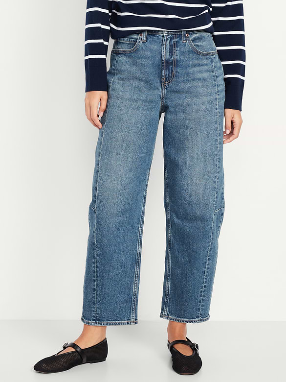 High-Waisted Baggy Barrel Ankle Jeans