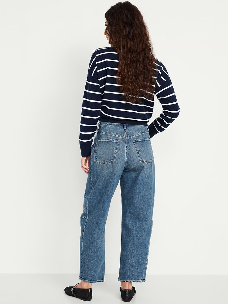 Image number 3 showing, High-Waisted Baggy Barrel Ankle Jeans