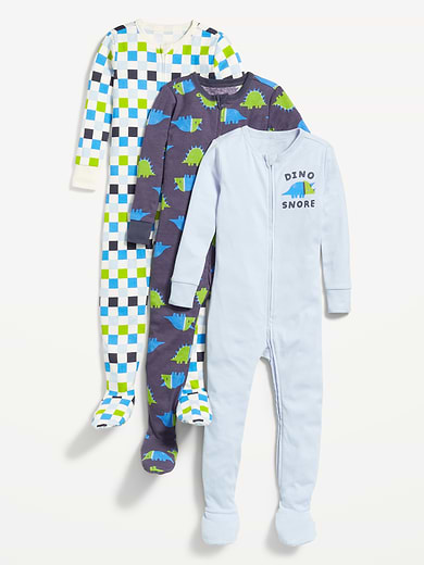 Image number 1 showing, Snug-Fit 2-Way-Zip Pajama One-Piece 3-Pack for Toddler & Baby