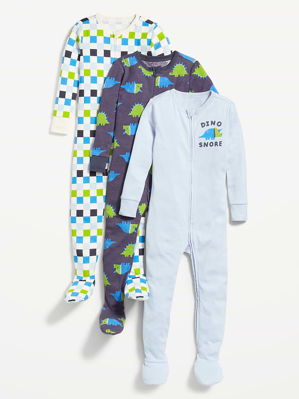 Snug-Fit 2-Way-Zip Pajama One-Piece 3-Pack for Toddler & Baby