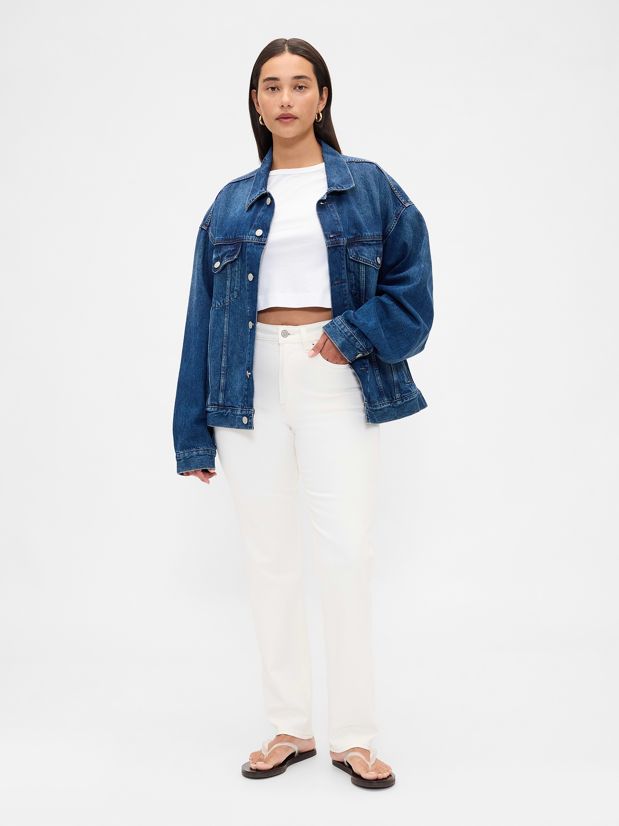 Curvy High Rise '90s Slim Straight Jeans - White wash by Gap