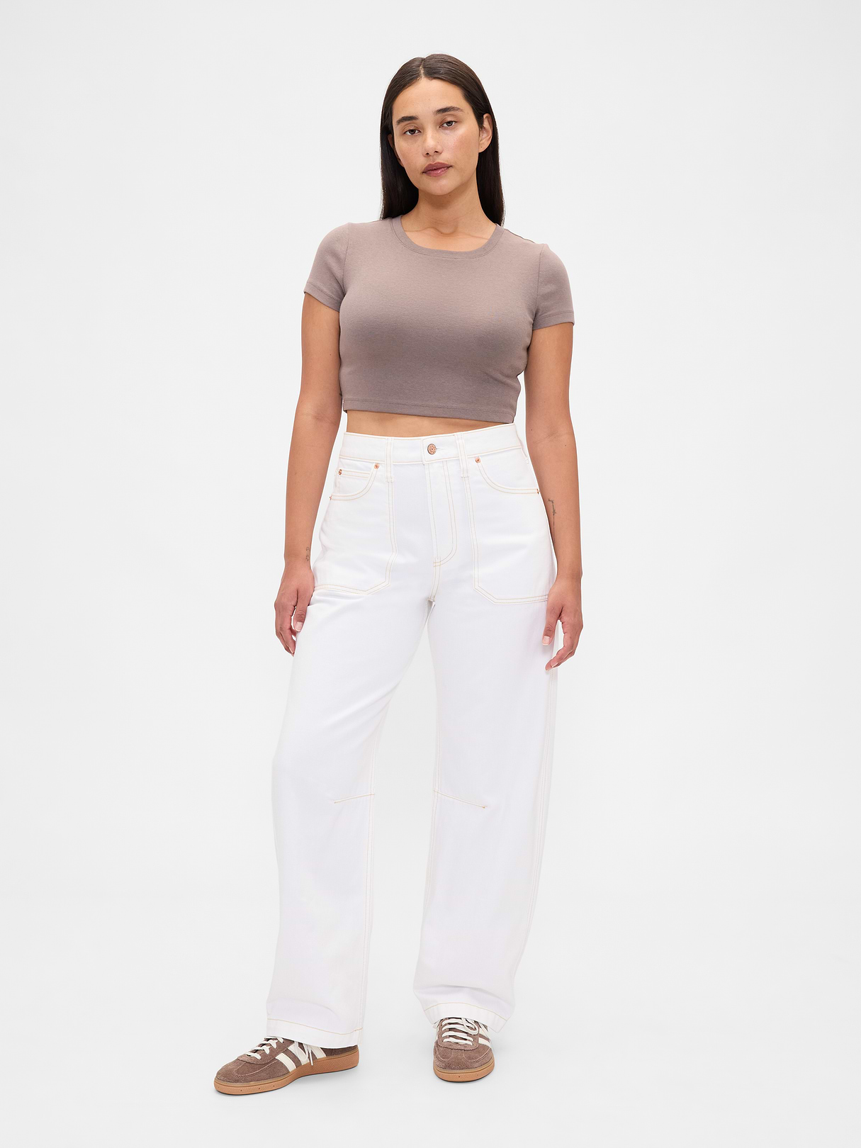 Curvy High Rise Barrel Jeans - White wash by Gap