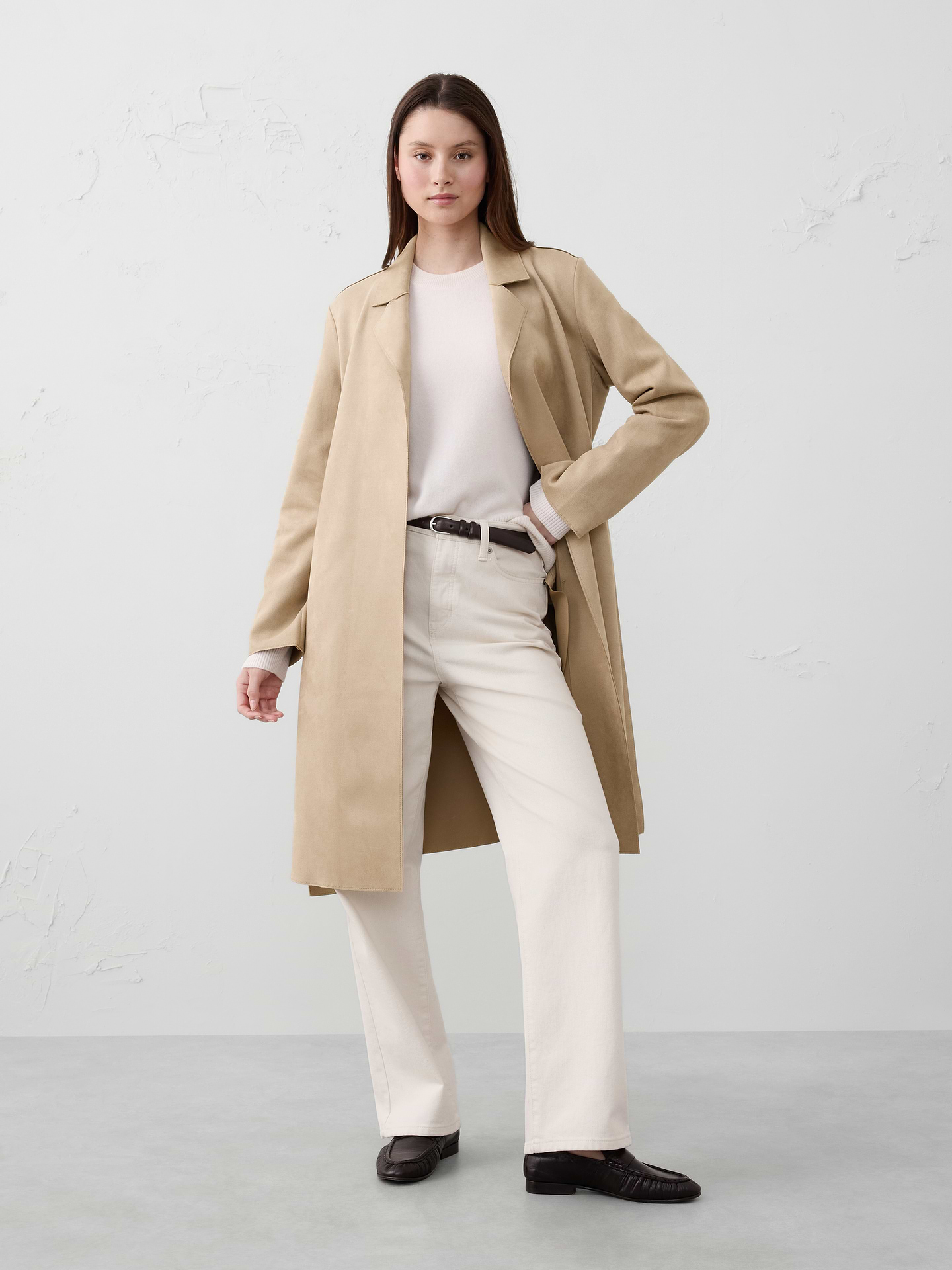 Image number 1 showing, Vegan Suede Long Wrap Coat