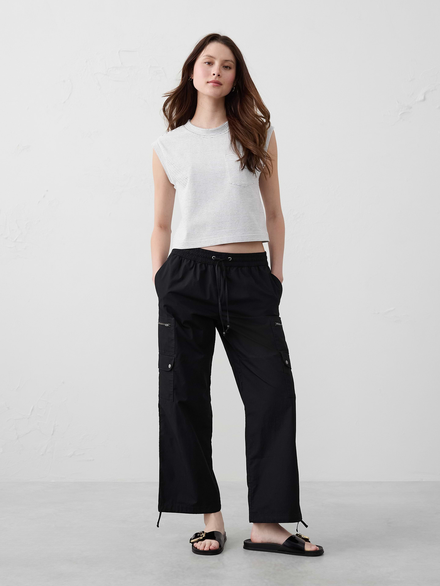 Image number 1 showing, Straight High-Rise Poplin Pull-On Pant