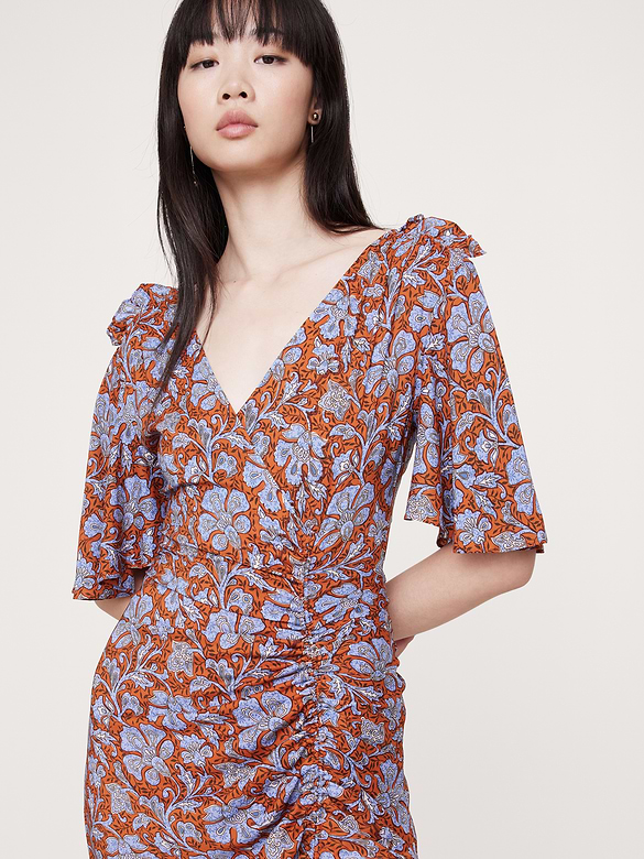 Stretch-Crepe Flutter-Sleeve Maxi Dress