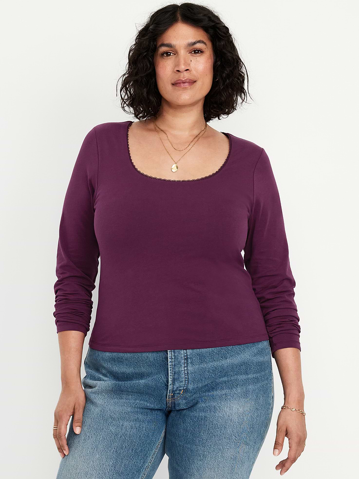 Image 7 of 9, Fitted Double-Layer Scoop-Neck Top