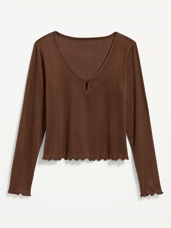 Cozy Lettuce-Edge Pajama Top