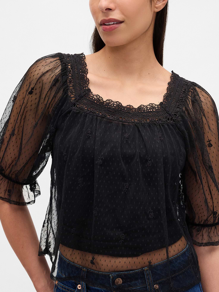 Image number 4 showing, Sheer Tulle Embroidered Top