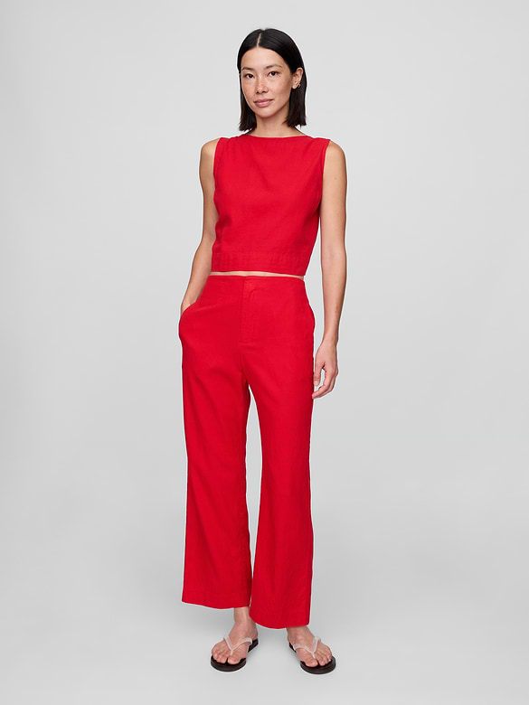 Linen-Blend Relaxed Straight Ankle Pants