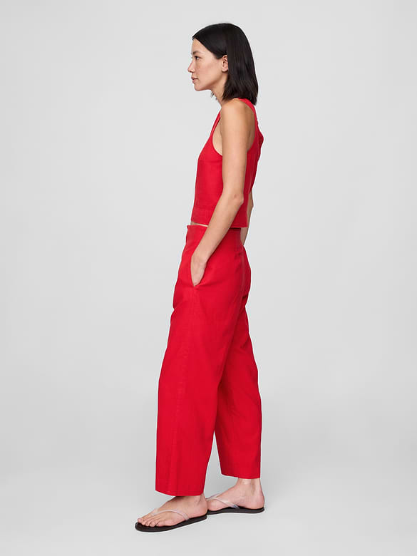 Linen-Blend Relaxed Straight Ankle Pants
