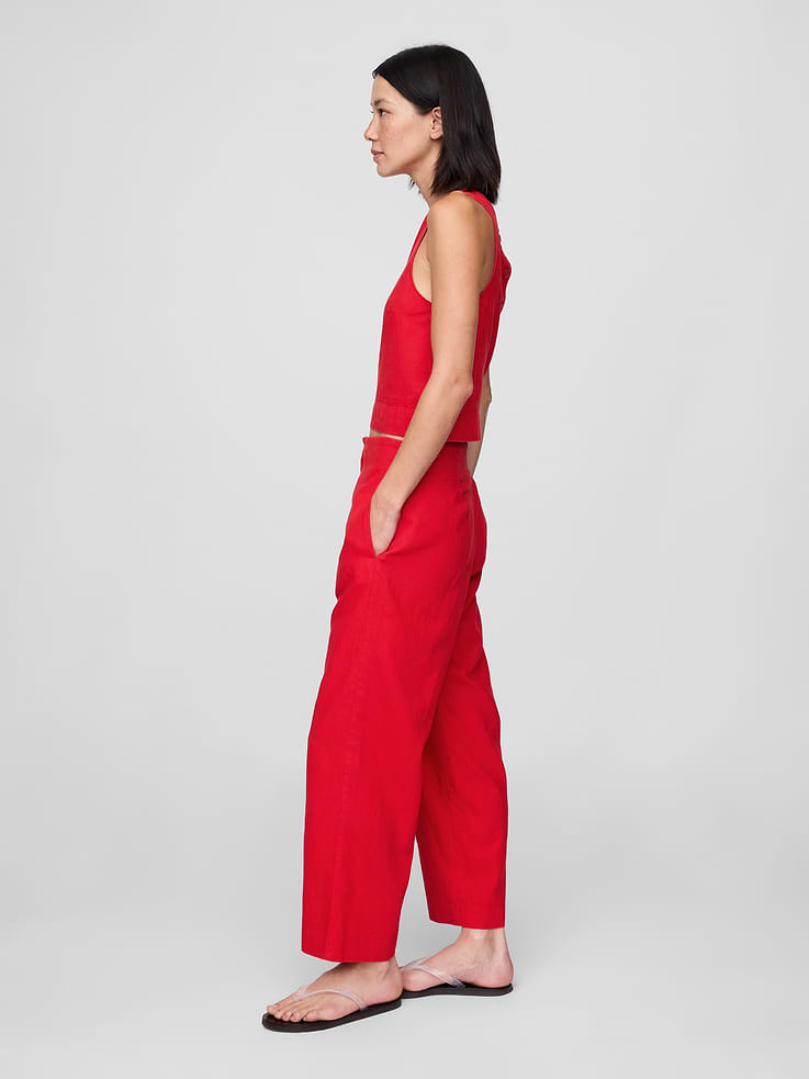 Image number 3 showing, Linen-Blend Relaxed Straight Ankle Pants