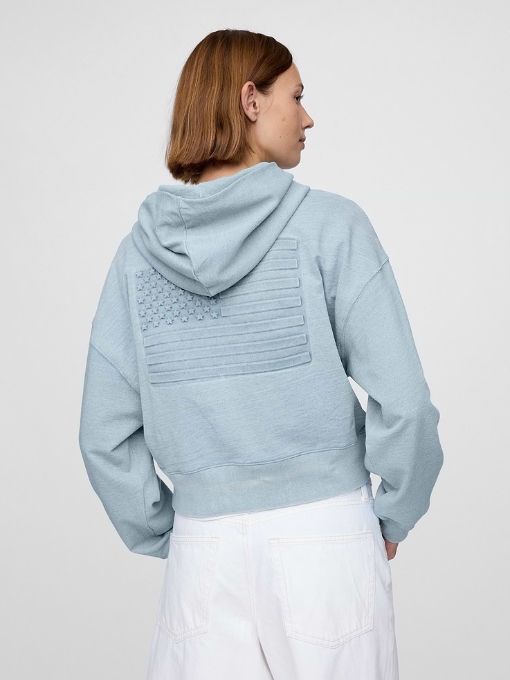Image number 1 showing, French Terry Americana Cropped Hoodie