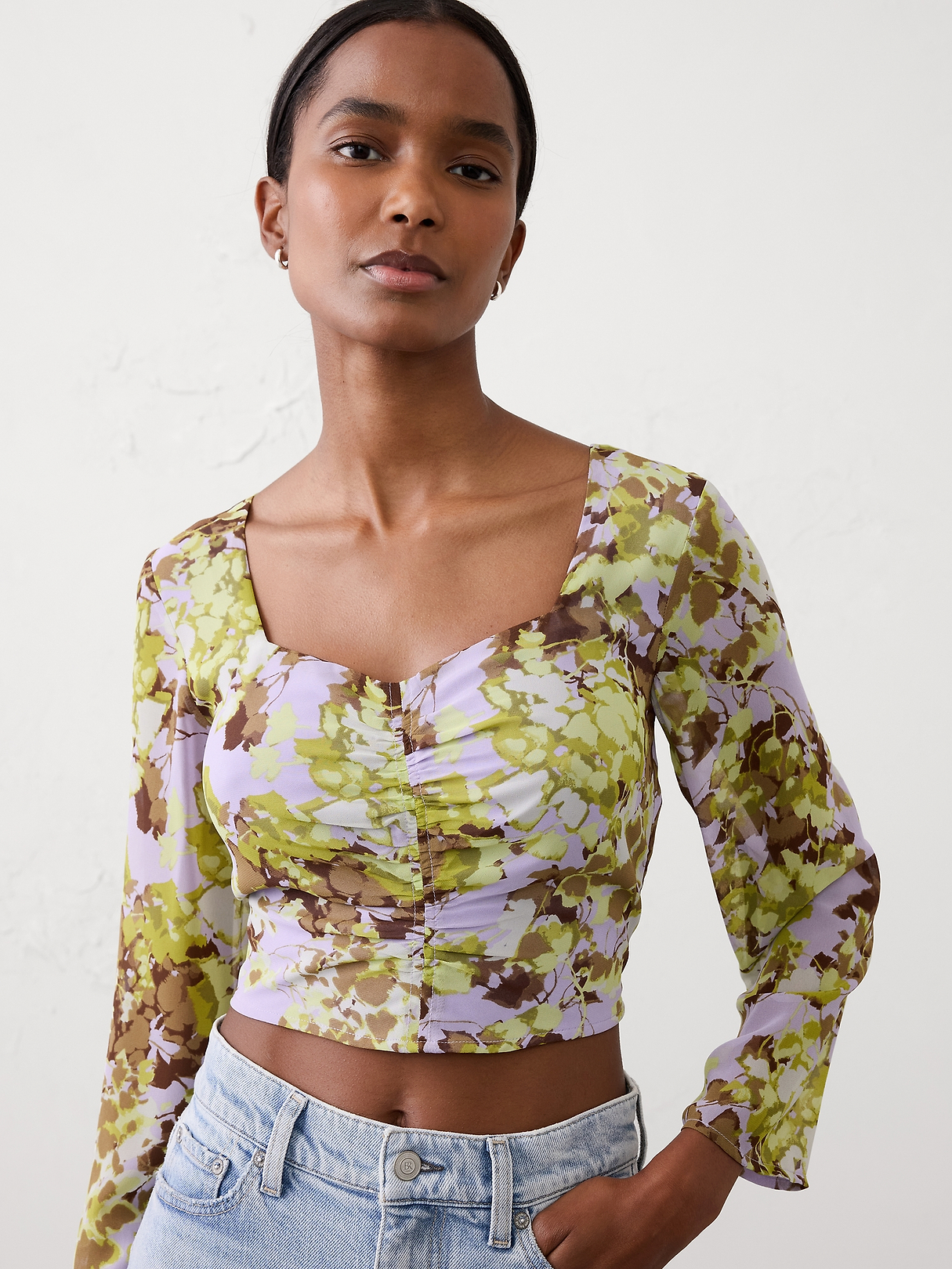 Cropped Shirred Sweetheart-Neck Top | Banana Republic Factory