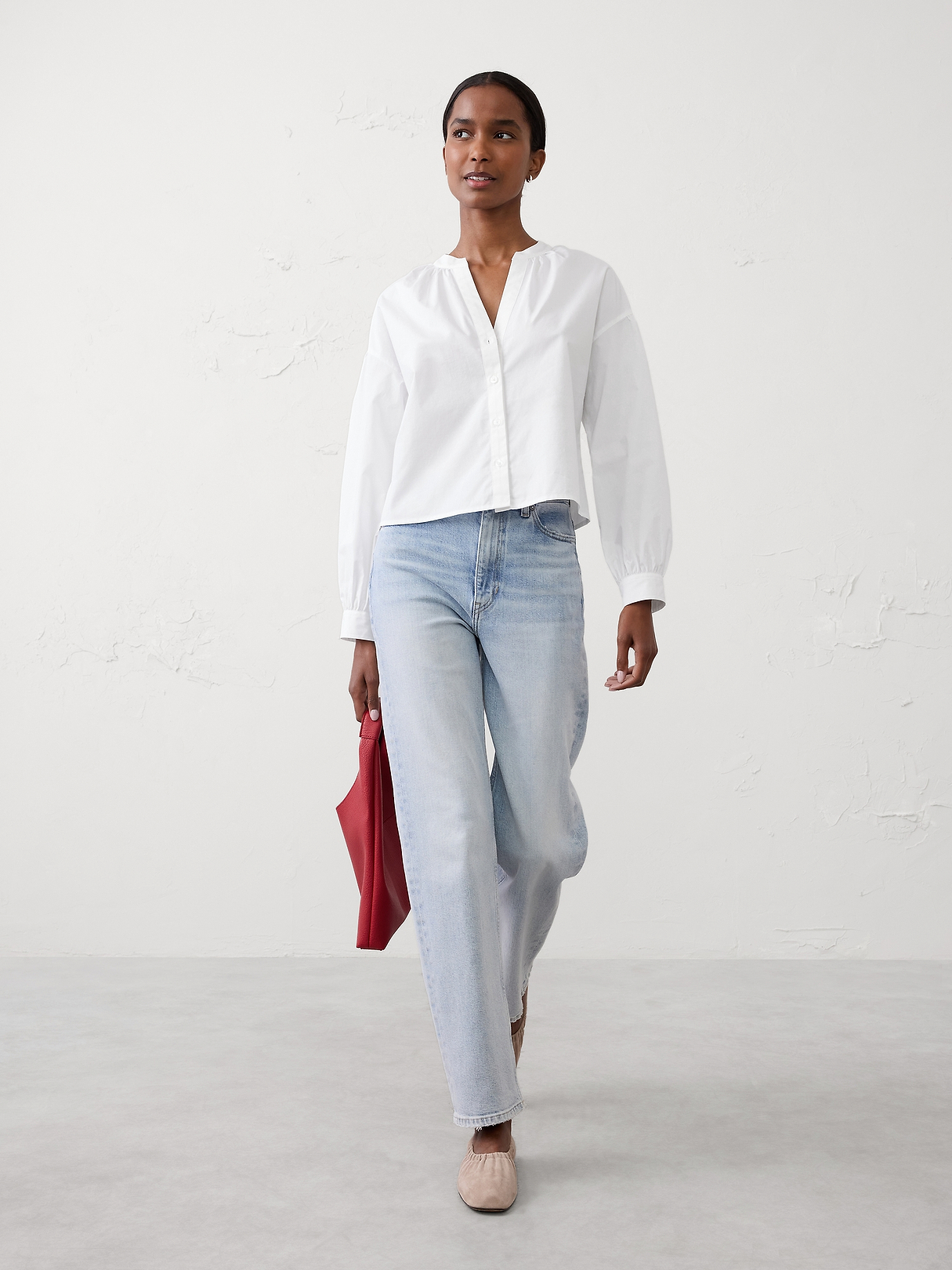 Poplin Puff-Sleeve Buttoned Top | Banana Republic Factory