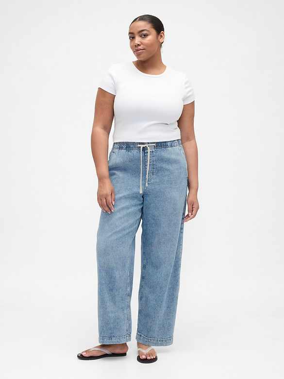 High Rise Pull-On Wide-Leg Jeans