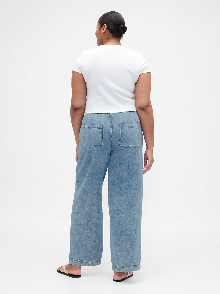 Image 6 of 7, High Rise Pull-On Wide-Leg Jeans
