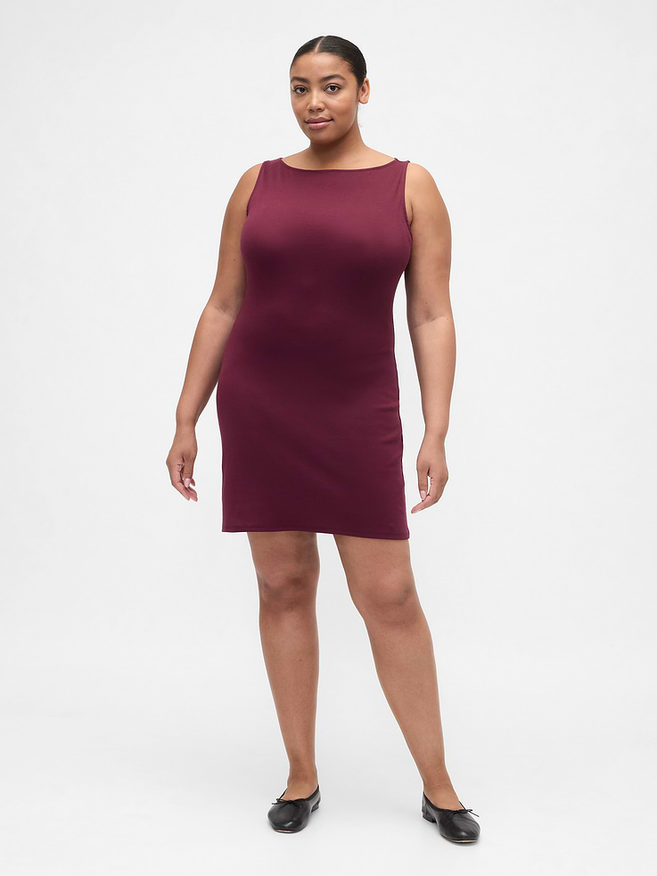 Image 4 of 6, Modern Ribbed Boatneck Mini Dress