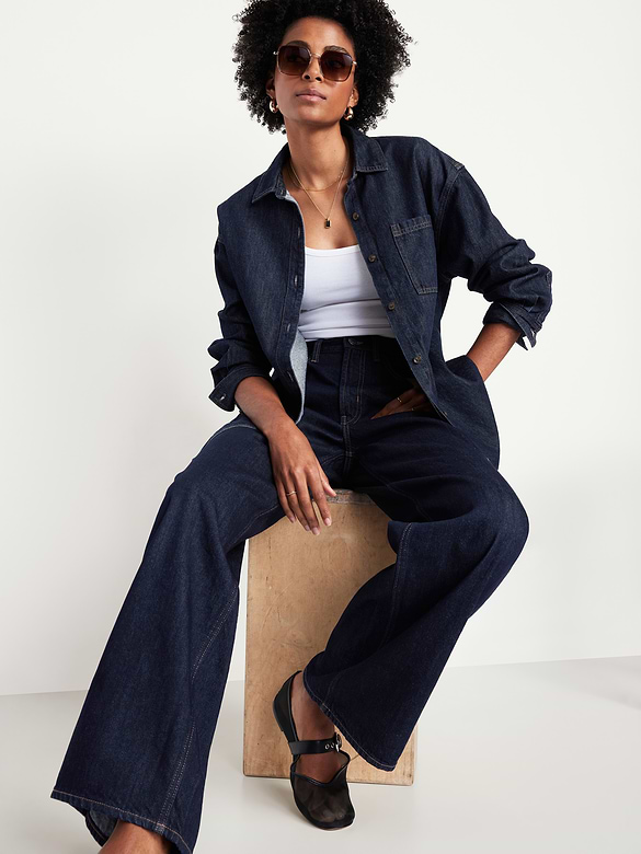 Oversized Boyfriend Button-Down Jean Shirt