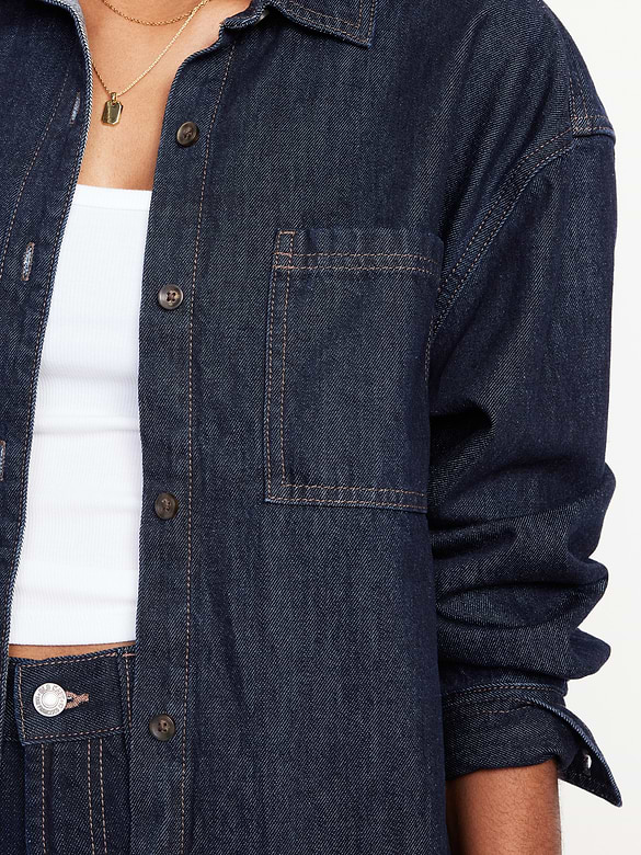 Oversized Boyfriend Button-Down Jean Shirt