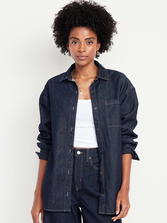 Oversized Boyfriend Button-Down Jean Shirt