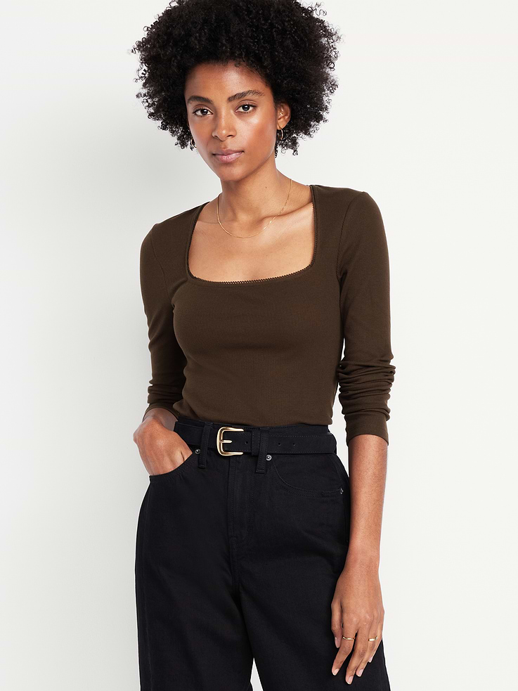 Image number 1 showing, Long-Sleeve Square-Neck Top