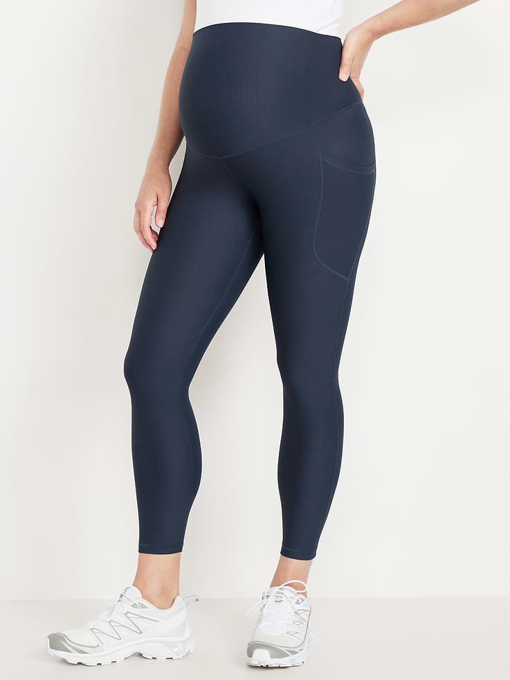 Image number 1 showing, Maternity Full-Panel PowerSoft 7/8 Rib Leggings