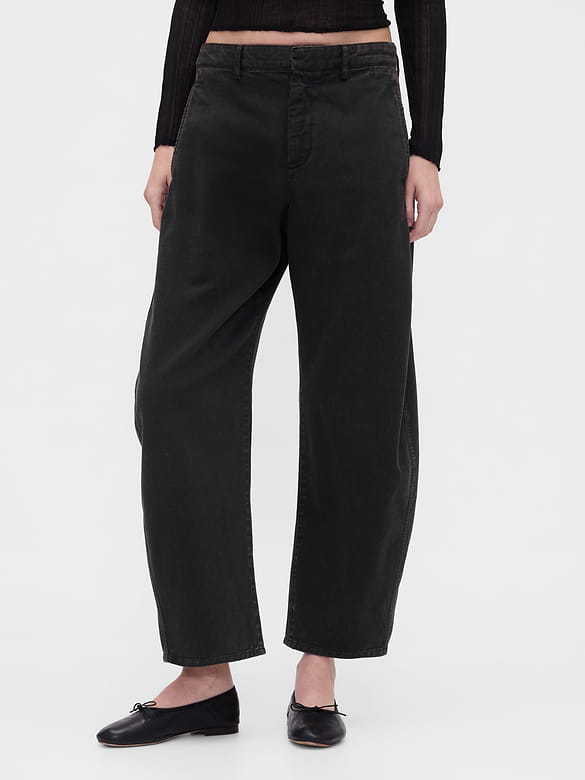 Mid Rise Twill Barrel Pants
