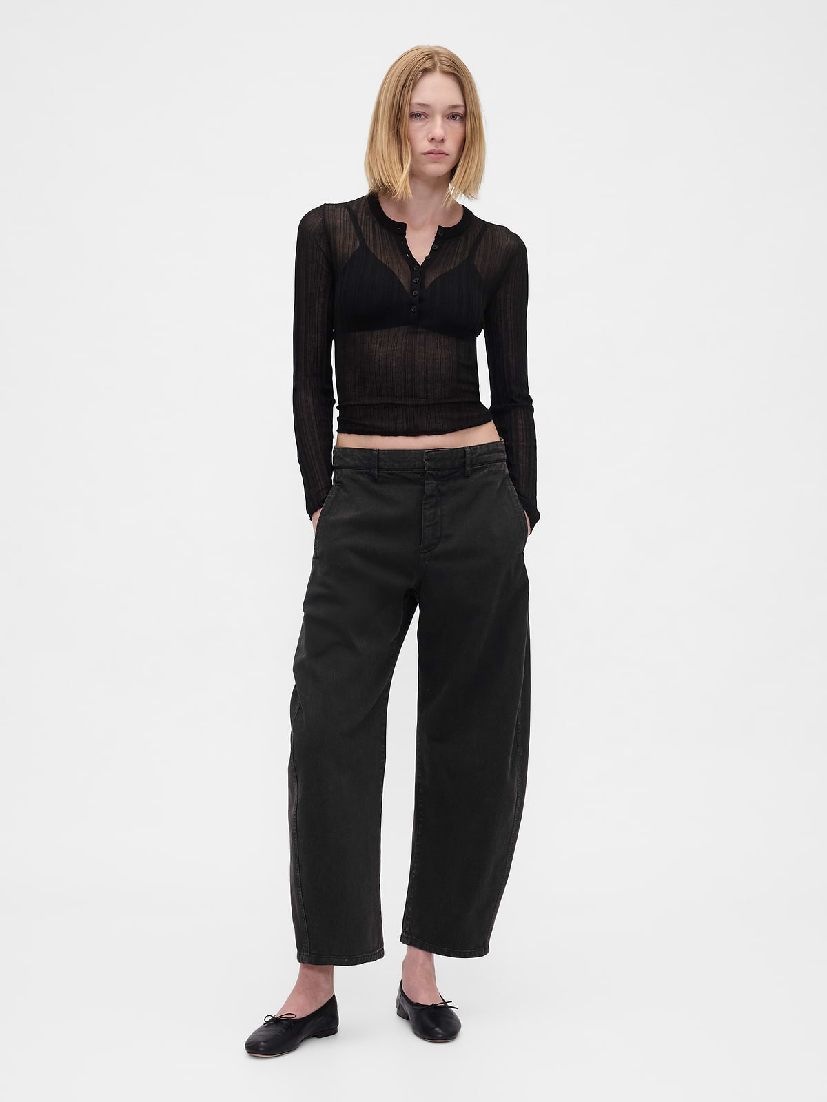 Mid Rise Twill Barrel Pants