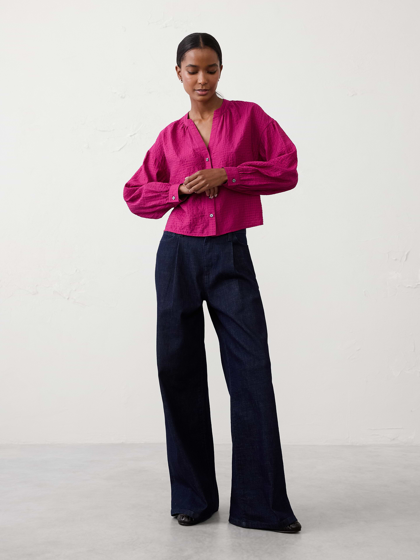 Image number 1 showing, Jacquard Puff-Sleeve Top