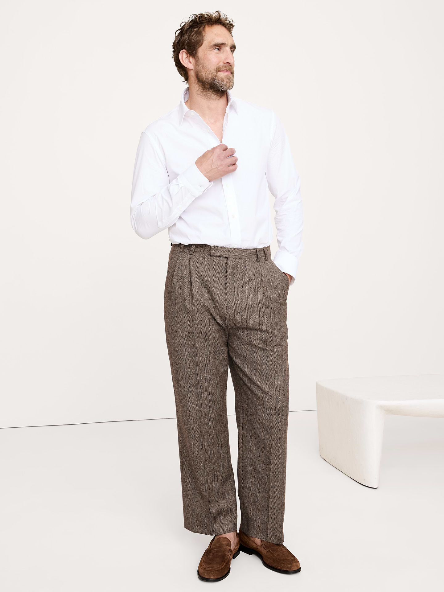 Image number 1 showing, Straight Italian Herringbone Suit Pant