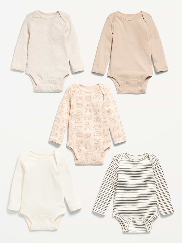 Unisex Long-Sleeve Bodysuit 5-Pack for Baby