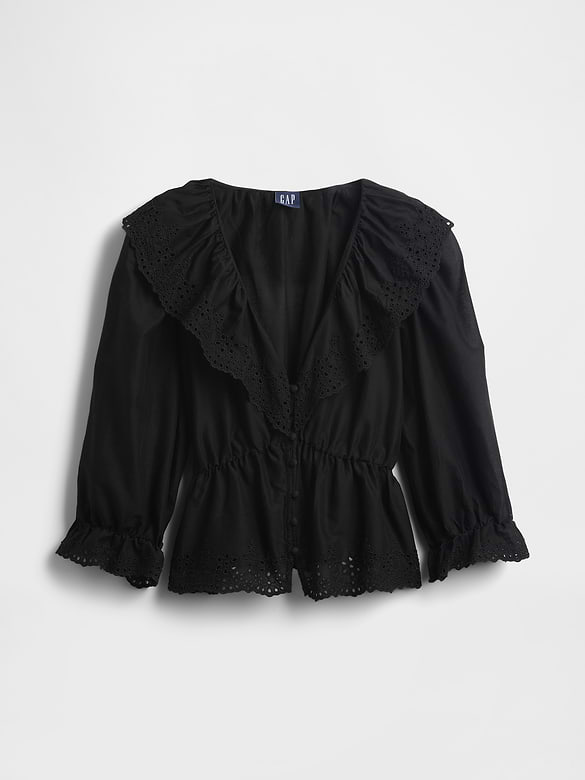 Ruffle Collar V-Neck Top