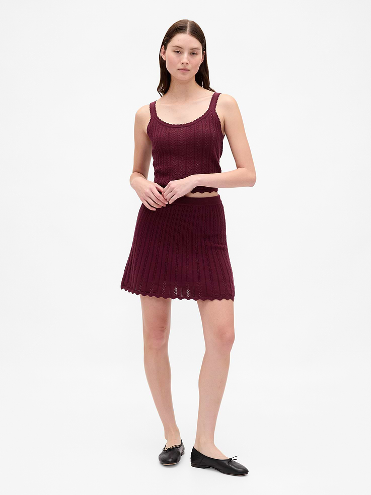 Image number 1 showing, 100% Cotton Pointelle Mini Skirt